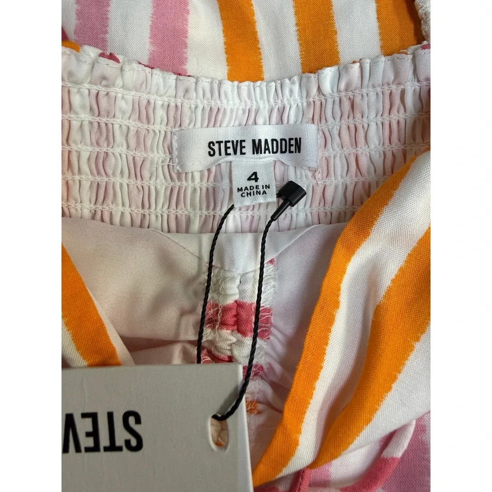 Steve Madden Deyvani Dress Multi Stripe Midi Sun Dress Size 4 Pink Orange Yellow - Picture 7 of 10